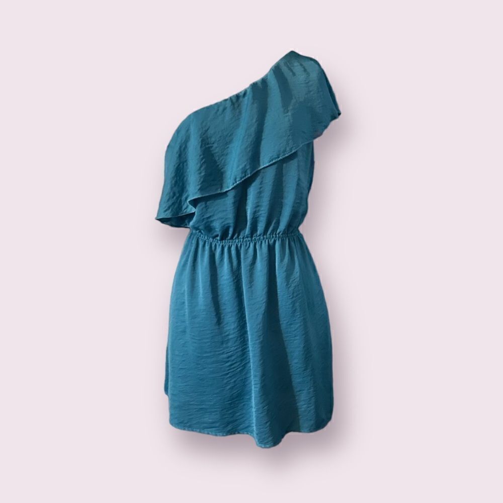 lovely day | Asymmetrical Teal Ruffle Mini Dress